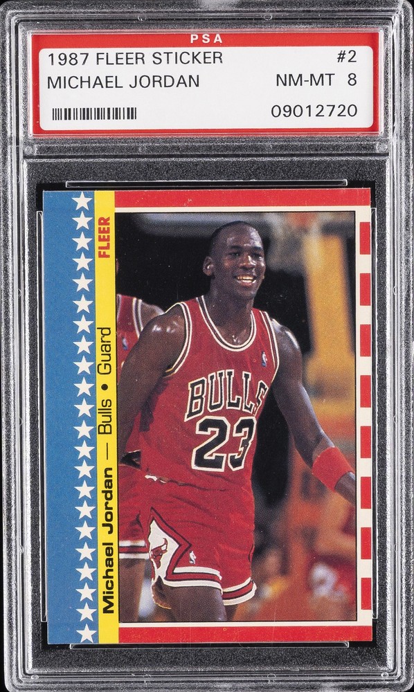 1987 FLEER STICKER #2 MICHAEL JORDAN PSA 8