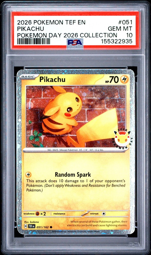 2026 POKEMON TEF EN-TEMPORAL FORCES POKEMON DAY 2026 COLLECTION PIKACHU PSA 10