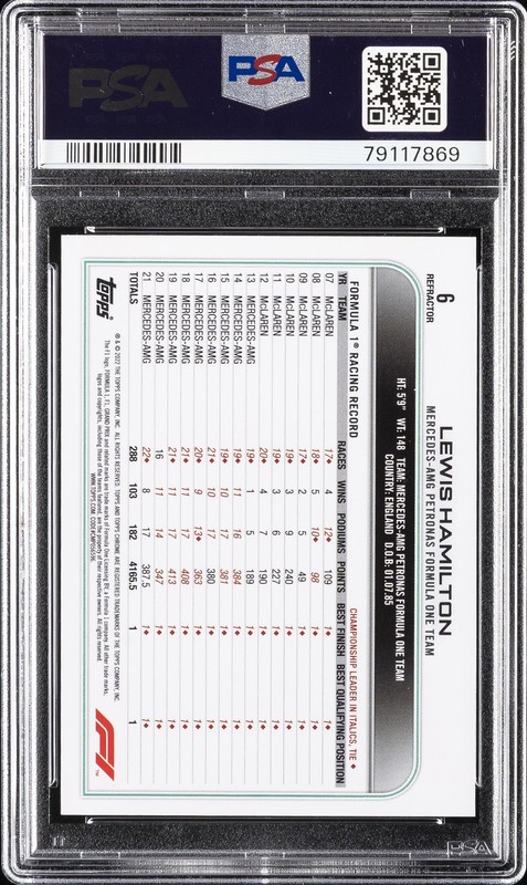 2022 TOPPS CHROME FORMULA 1 REFRACTOR #6 LEWIS HAMILTON PSA 10 view 2