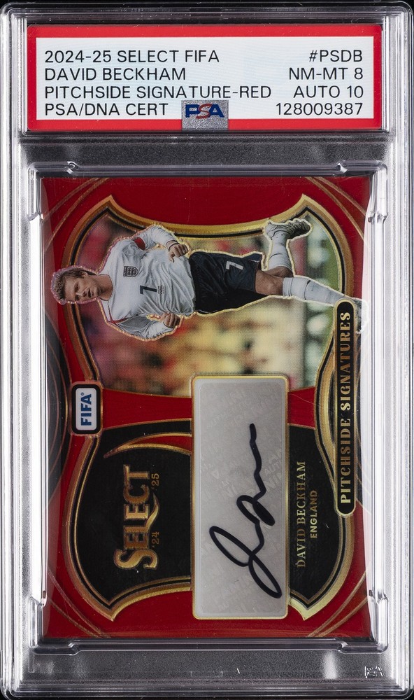 2024-25 PANINI SELECT FIFA PITCHSIDE SIGNATURES RED DAVID BECKHAM PSA 8 AUTO 10