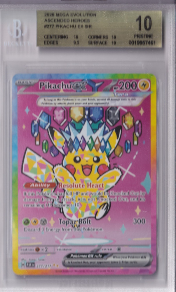 2026 Pokemon Pikachu ex 277/217 SIR Ascended Heroes BGS 10 Pristine - New Grade!
