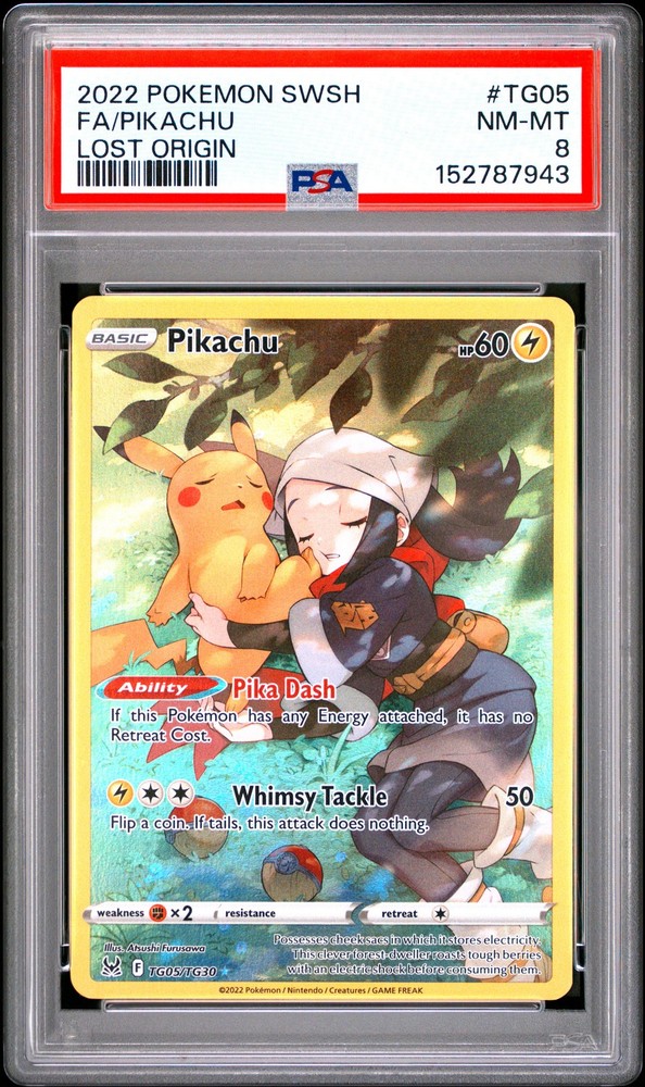 2022 POKEMON SWORD & SHIELD LOST ORIGIN #TG05 FULL ART/PIKACHU PSA 8
