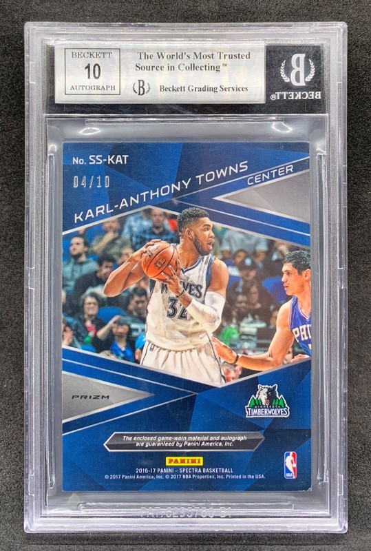 2016-17 Spectra KARL ANTHONY TOWNS Gold Prizm Patch Auto SP /10 Mint BGS 8.5/10 view 2