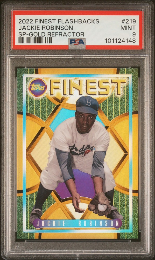 2022 TOPPS FINEST FLASHBACKS SP-GOLD REFRACTOR #219 JACKIE ROBINSON 50/50 PSA 9