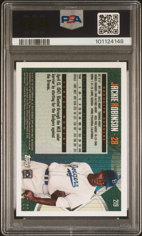 2022 TOPPS FINEST FLASHBACKS SP-GOLD REFRACTOR #219 JACKIE ROBINSON 50/50 PSA 9 view 2