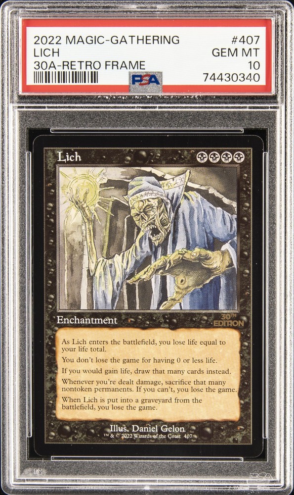 2022 MAGIC: THE GATHERING 30TH ANNIVERSARY EDITION RETRO FRAME #407 LICH PSA 10