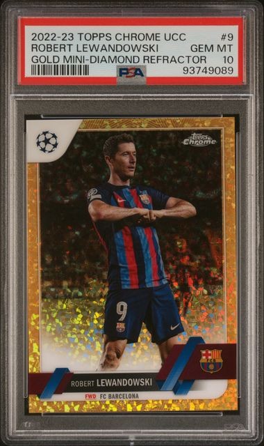 ROBERT LEWANDOWSKI 2022 TOPPS CHROME GOLD MINI DIAMOND REF #D 15/50 PSA 10 POP 7