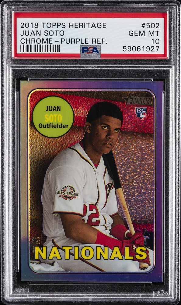 2018 TOPPS HERITAGE CHROME-PURPLE REFRACTOR #502 JUAN SOTO ROOKIE RC PSA 10