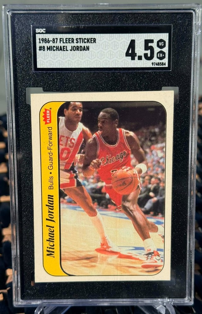 1986-87 Fleer Michael Jordan Stickers Rookie RC #8 Bulls SGC 4.5