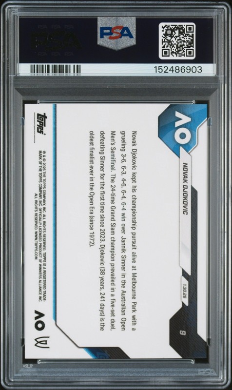 2026 TOPPS NOW TENNIS #9 NOVAK DJOKOVIC PSA 10 view 2