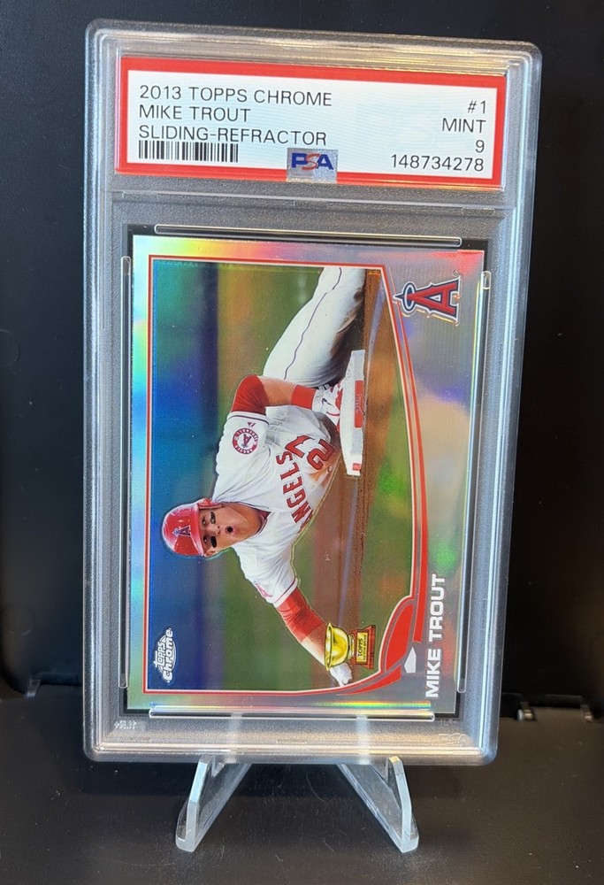 2013 Topps Chrome Refractor Mike Trout #1 Sliding PSA 9 All Star Rookie Gold Cup