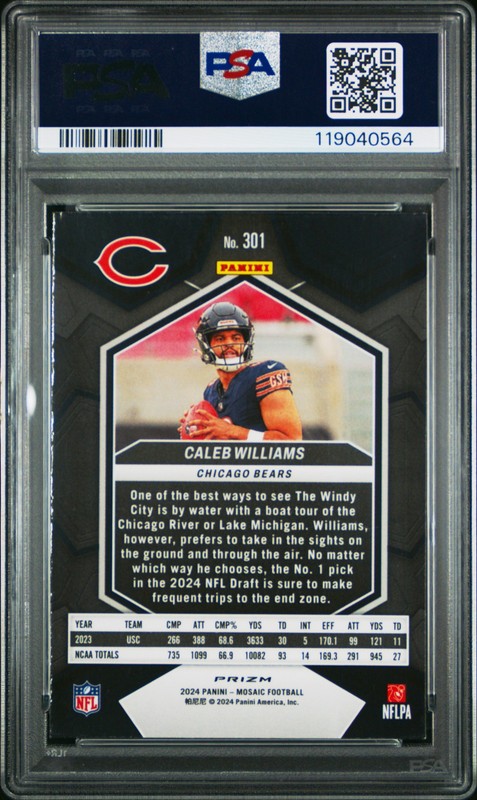 2024 PANINI MOSAIC CAMO PINK #301 CALEB WILLIAMS PSA 9 view 2