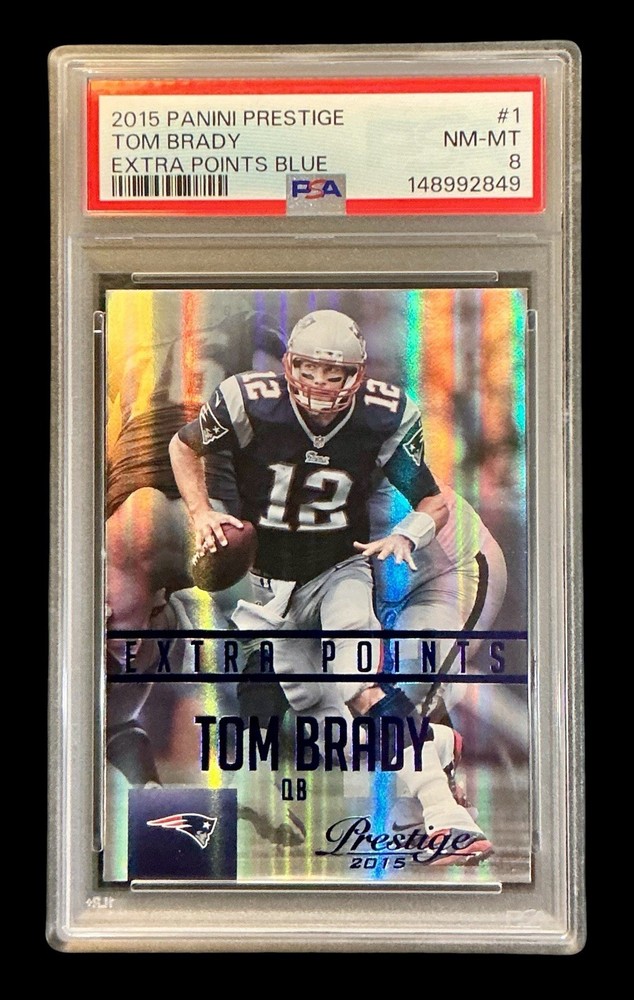 2015 prestige #1 tom brady; blue Xtra points holo PSA 8  (COLOR MATCH POP 1, 0^)
