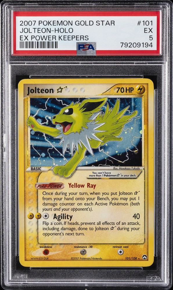 2007 POKEMON EX POWER KEEPERS GOLD STAR #101 JOLTEON-HOLO PSA 5