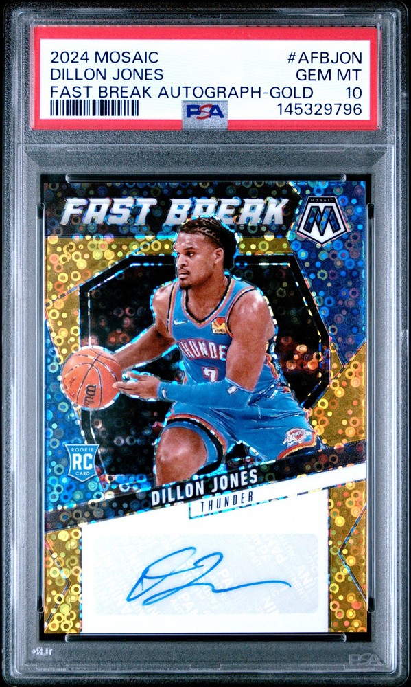 2024 PANINI MOSAIC FAST BREAK AUTO GOLD #AFBJON DILLON JONES RC 4/10 PSA 10