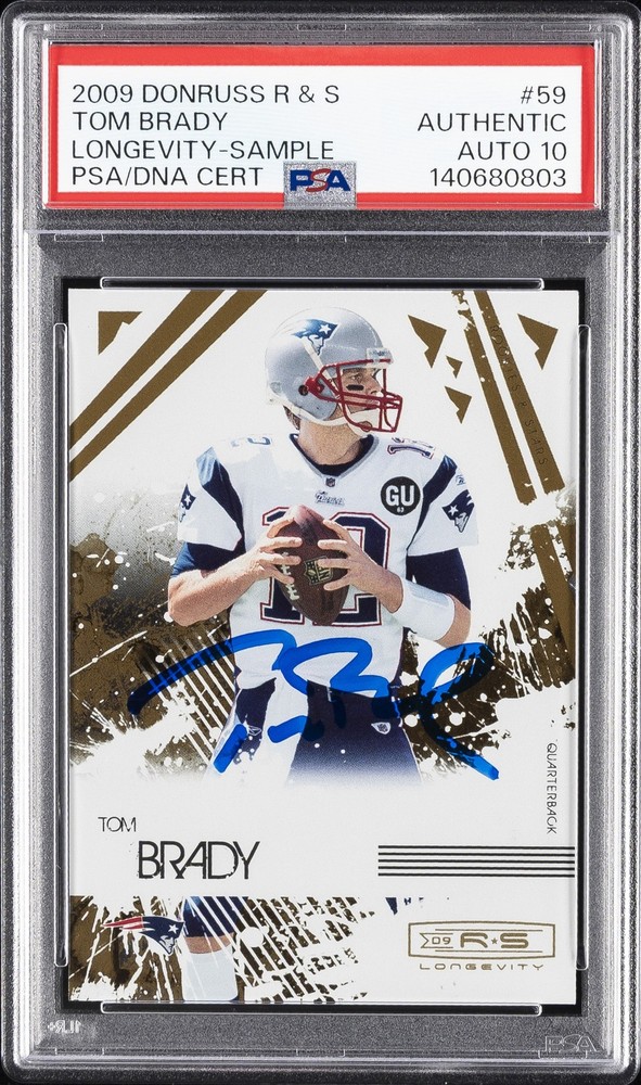 2009 DONRUSS ROOKIES & STARS LONGEVITY-SAMPLE TOM BRADY PSA AUTHENTIC AUTO 10