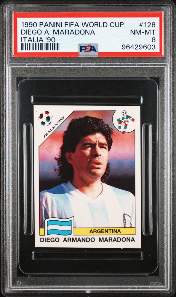 1990 PANINI FIFA WORLD CUP ITALIA #128 DIEGO ARMANDO MARADONA PSA 8