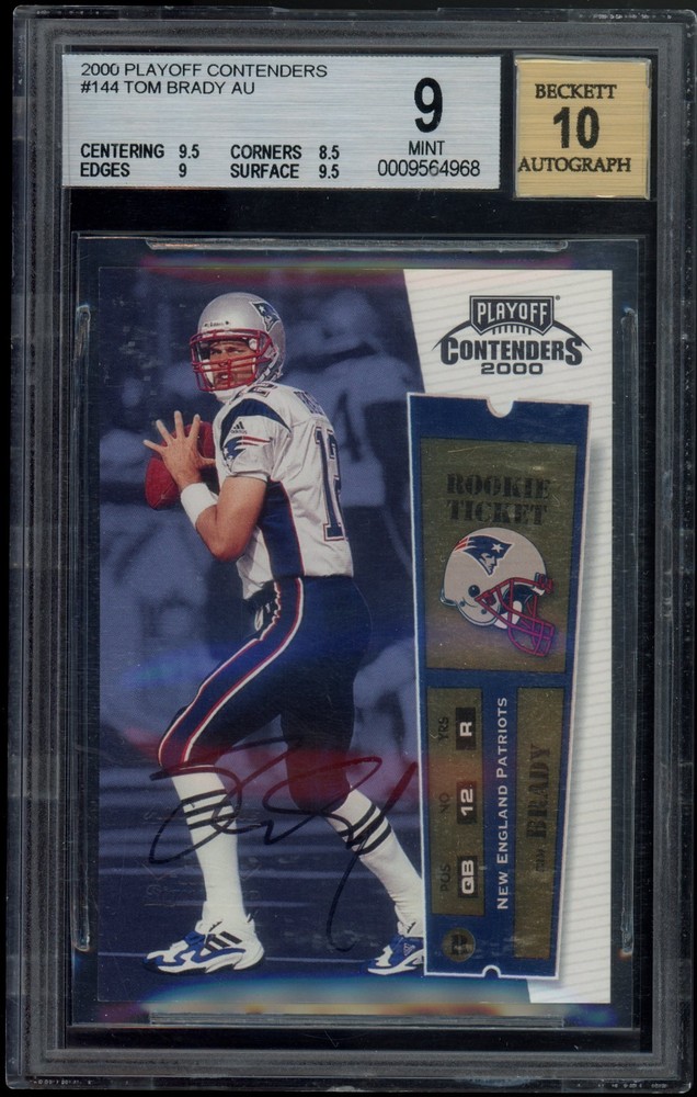 2000 PLAYOFF CONTENDERS AUTOGRAPH #144 TOM BRADY RC ROOKIE BGS 9 AUTO 10
