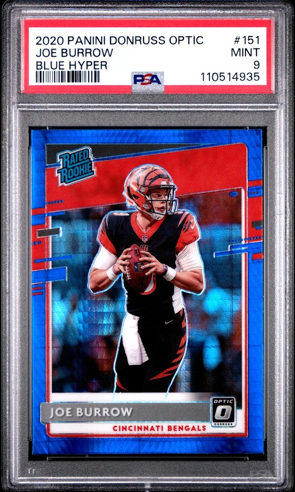 2020 PANINI DONRUSS OPTIC BLUE HYPER #151 JOE BURROW ROOKIE RC PSA 9