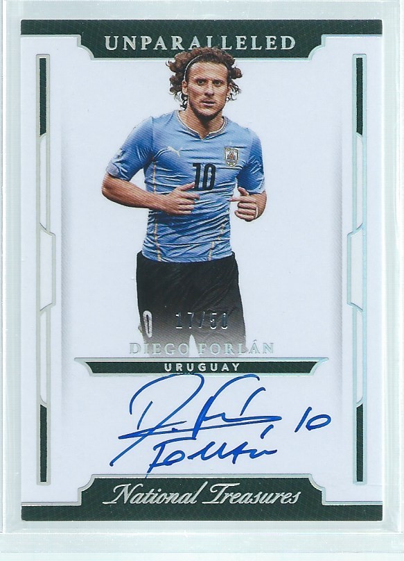 DIEGO FORLAN 2018 NATIONAL TREASURES UNPARALLELED SILVER ON CARD AUTO #D 17/50