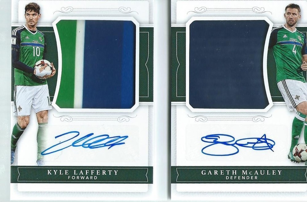KYLE LAFFERTY GARETH MCAULEY 2018 NATIONAL TREASURES BOOKLET DUAL PATCH AUTO /30