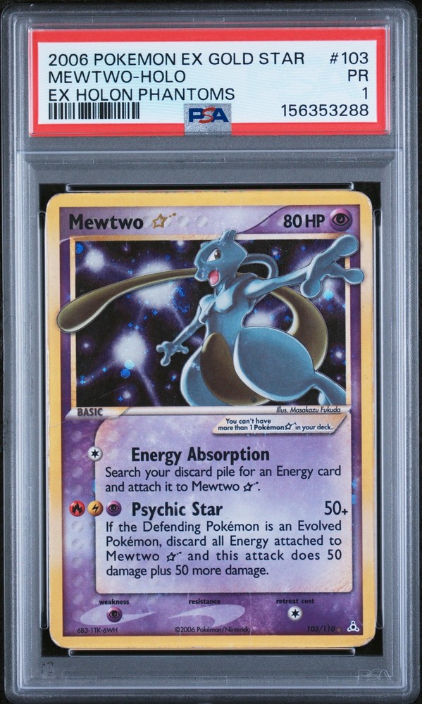 2006 POKEMON EX HOLON PHANTOMS GOLD STAR #103 MEWTWO-HOLO PSA 1