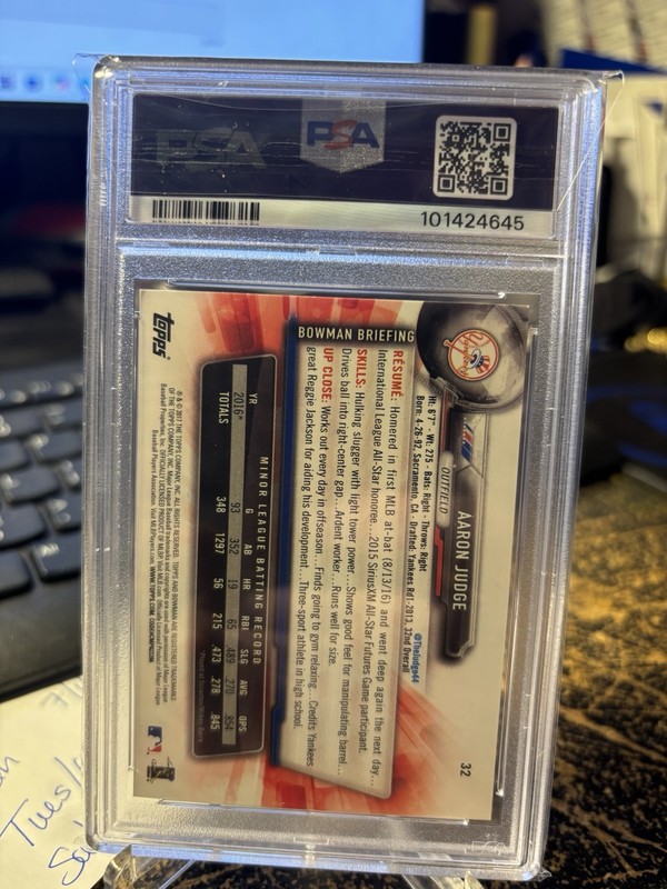 2017 Bowman Aaron Judge #32 PSA 7 NM Rookie RC New York Yankees view 2