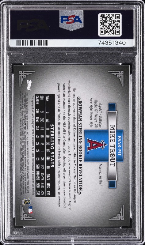 2012 BOWMAN STERLING AUTO ROOKIE #MT MIKE TROUT PSA 9 AUTO view 2