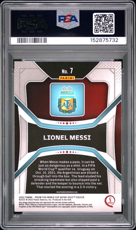 2022 PANINI PRIZM WORLD CUP QATAR #7 LIONEL MESSI PSA 9 view 2
