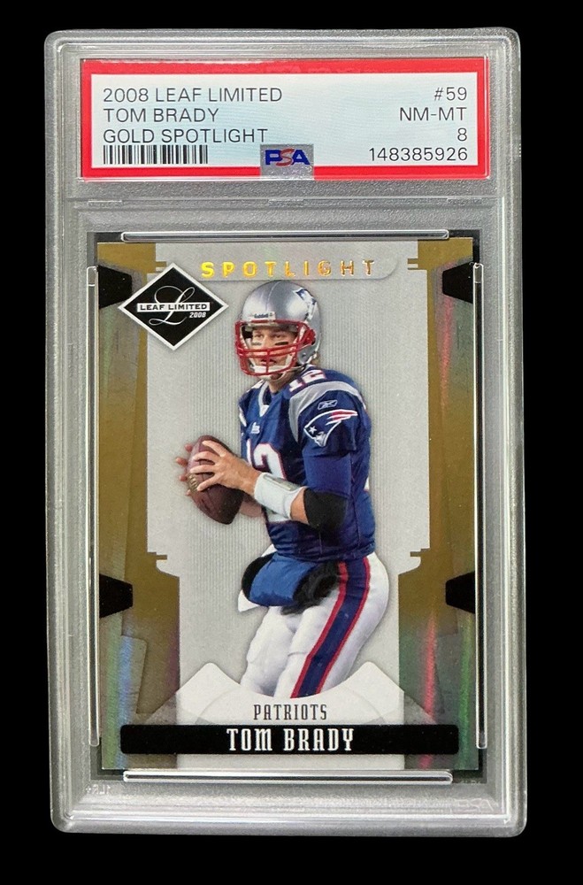 2008 leaf limited 59 tom brady; gold /49 spotlight holo PSA 8  (EARLY TB12 GOLD)
