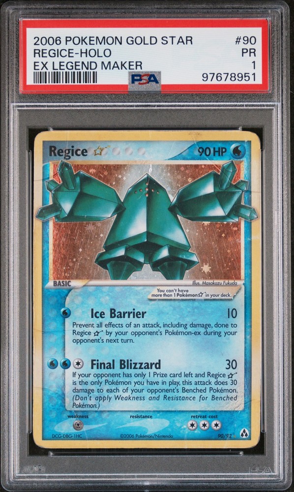 2006 POKEMON EX LEGEND MAKER GOLD STAR #90 REGICE-HOLO PSA 1