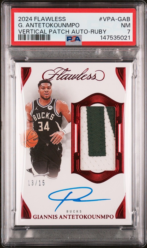 2024 PANINI FLAWLESS VERTICAL PATCH AUTO RUBY GIANNIS ANTETOKOUNMPO 13/15 PSA 7