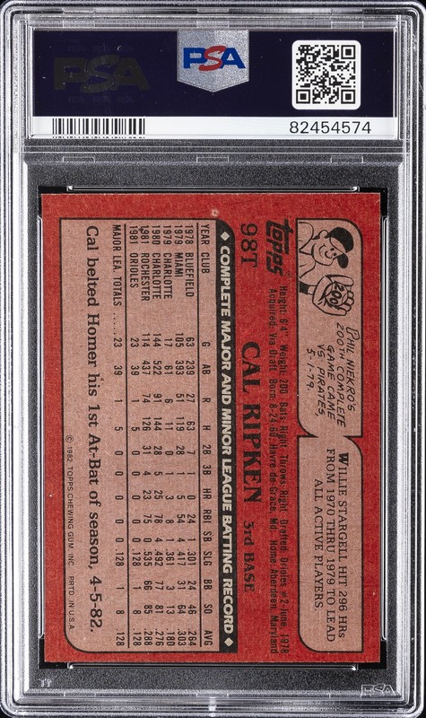 1982 TOPPS TRADED #98T CAL RIPKEN JR. ROOKIE RC PSA 9 view 2