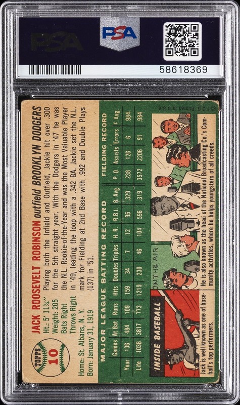 1954 TOPPS #10 JACKIE ROBINSON PSA 2 view 2