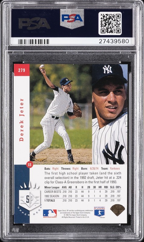 1993 SP FOIL #279 DEREK JETER ROOKIE RC PSA 6 view 2