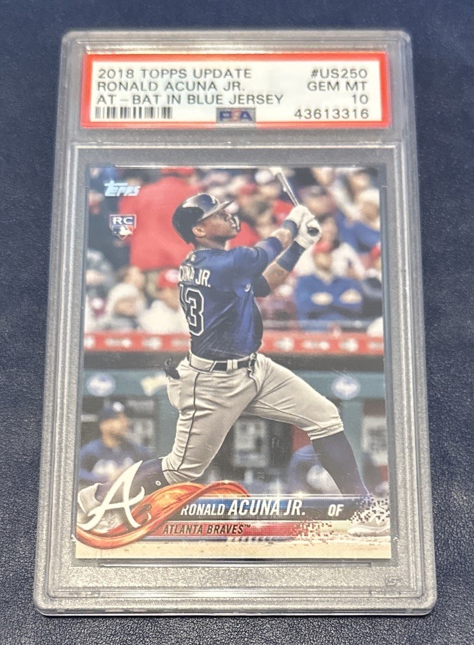 2018 Topps Update #US250 Ronald Acuna Jr At Bat In Blue Jersey RC Rookie PSA 10