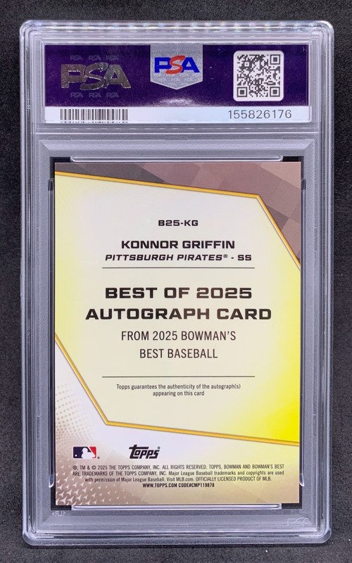 2025 Bowman's Best KONNOR GRIFFIN Pirates Rookie Prospect Auto Gem Mint PSA 10 view 2