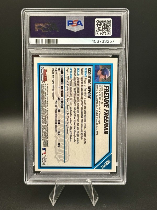 2007 Bowman Chrome Draft Picks & Prospects Freddie Freeman #BDPP12 RC PSA 9 MINT view 2