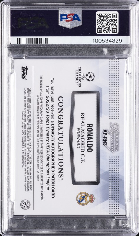 TOPPS DYNASTY CHAMPIONS LEAGUE DYNASTY AUTOGRAPHED PATCH #RN3 RONALDO 1/1 PSA 10 view 2