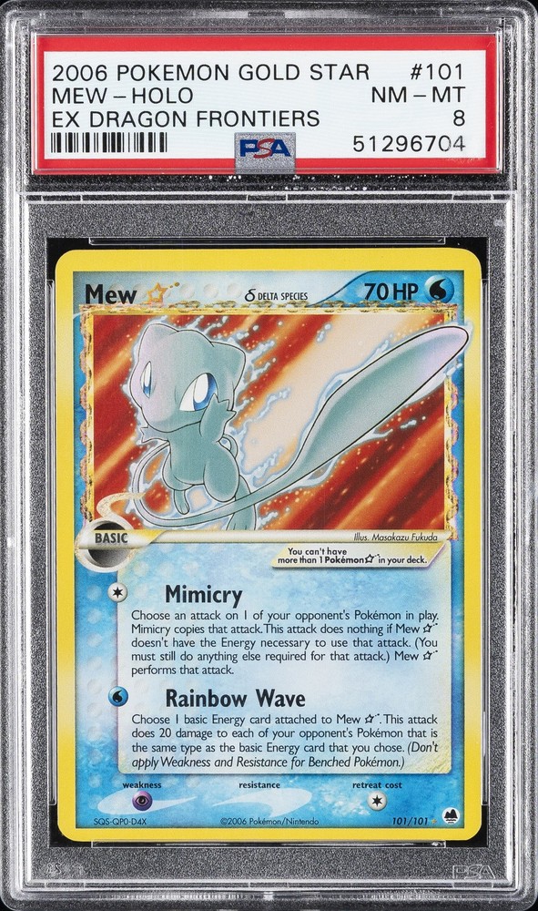 2006 POKEMON EX DRAGON FRONTIERS GOLD STAR #101 MEW-HOLO PSA 8