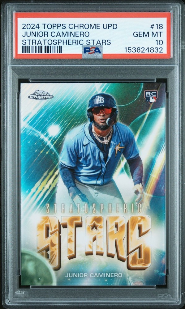 2024 TOPPS CHROME UPDATE STRATOSPHERIC STARS #18 JUNIOR CAMINERO ROOKIE PSA 10