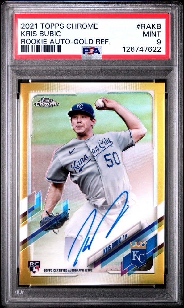 2021 TOPPS CHROME ROOKIE AUTOS GOLD REFRACTOR #RAKB KRIS BUBIC 14/50 PSA 9 AUTO