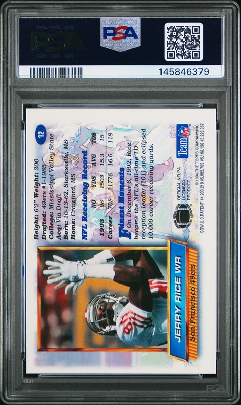 1994 FINEST REFRACTOR #12 JERRY RICE PSA 8 view 2