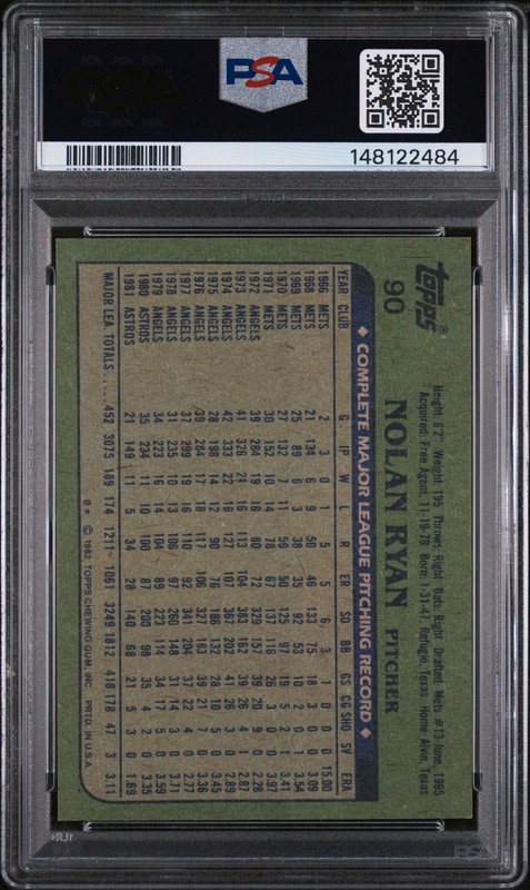 1982 TOPPS #90 NOLAN RYAN PSA 7 view 2