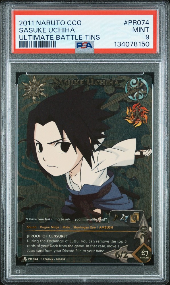 2011 NARUTO CCG ULTIMATE BATTLE TINS #PR074 SASUKE UCHIHA PSA 9