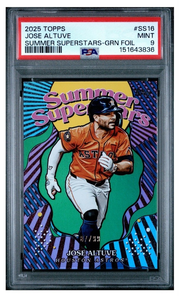 2025 Topps Series 2 - Summer Superstars Jose Altuve #SS-16 Green Foil /99 PSA 9