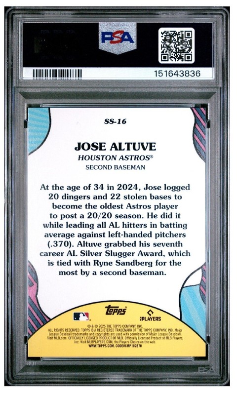 2025 Topps Series 2 - Summer Superstars Jose Altuve #SS-16 Green Foil /99 PSA 9 view 2