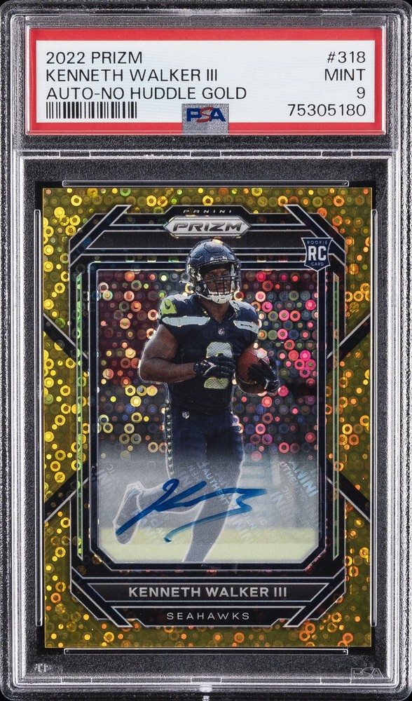 2022 PANINI PRIZM AUTO-NO HUDDLE GOLD #318 KENNETH WALKER III 1/10 PSA 9