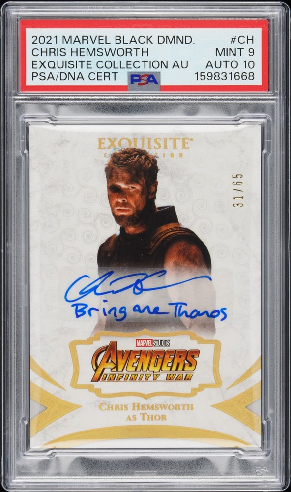 2021 UD MARVEL BLACK DIAMOND EXQUISITE CHRIS HEMSWORTH 31/65 PSA 9 AUTO 10
