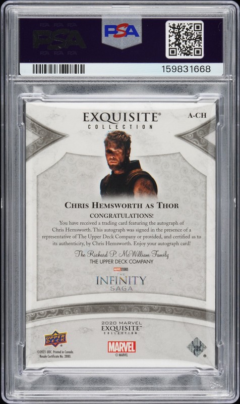 2021 UD MARVEL BLACK DIAMOND EXQUISITE CHRIS HEMSWORTH 31/65 PSA 9 AUTO 10 view 2